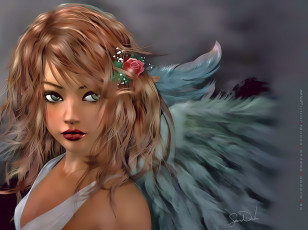 обоя календари, фэнтези, крылья, девушка, цветок, calendar, 2020