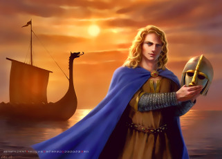 Картинка календари фэнтези закат юноша шлем парусник мужчина calendar 2020