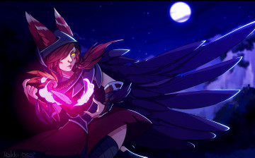 Картинка видео+игры league+of+legends xayah крылья перо ночь магия