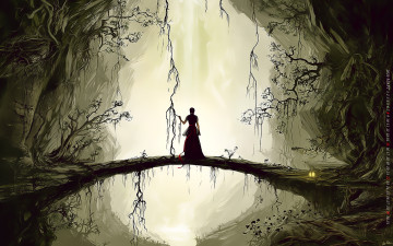 Картинка календари фэнтези девушка пещера мост природа calendar 2020