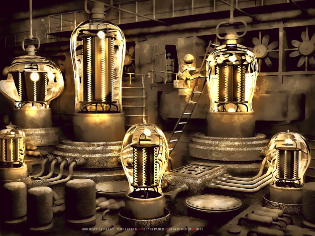 Обои картинки фото календари, фэнтези, аппарат, электричество, лестница, помещение, calendar, 2020