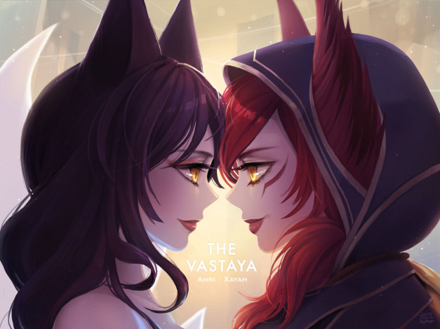 Обои картинки фото видео игры, league of legends, ahri, xayah, девушки, лица, ушки