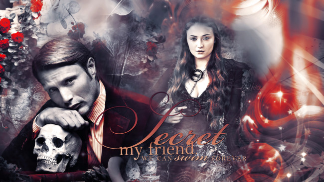 Обои картинки фото разное, знаменитости, девушка, мужчина, фон, взгляд, череп