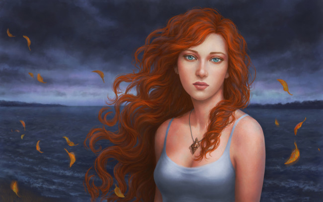 Обои картинки фото рисованное, люди, девушка, фон, взгляд