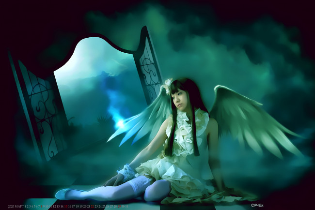 Обои картинки фото календари, фэнтези, девушка, крылья, окно, calendar, 2020