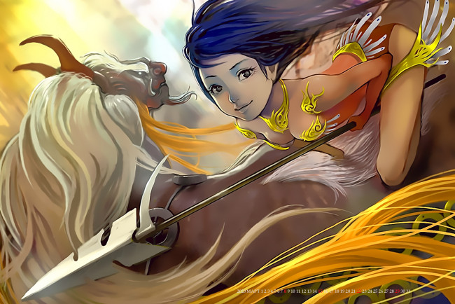 Обои картинки фото календари, фэнтези, девушка, оружие, животное, существо, calendar, 2020