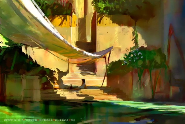 Обои картинки фото календари, фэнтези, водоем, здание, дом, архитектура, calendar, 2020