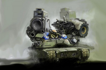 обоя фэнтези, транспортные средства, танк, колонки