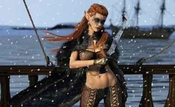 Картинка 3д+графика эльфы+ elves девушка фон взгляд нож униформа