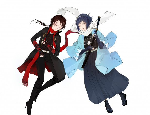 Обои картинки фото аниме, touken ranbu, танец, мечей