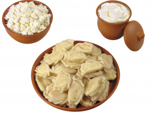 обоя еда, пельмени,  манты,  вареники, творог, вареники, сметана