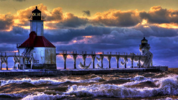 Картинка lighthouse lake+michigan природа маяки lake michigan