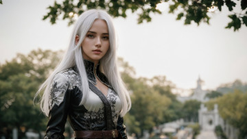 Картинка нейросеть 3д+графика фантазия+ fantasy girl nature art digital white hair