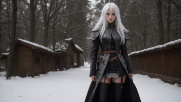 Картинка нейросеть 3д+графика фантазия+ fantasy girl nature art winter snow white hair