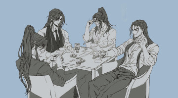 Картинка аниме unknown +другое+ парни стол игра бокалы карты деньги