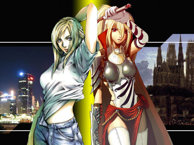 Обои картинки фото аниме, weapon, blood, technology