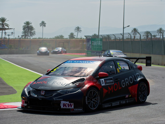 Обои картинки фото спорт, автоспорт, 2014, скорость, трасса, wtcc, civic, honda