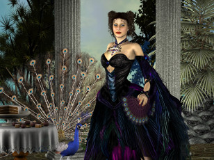 Картинка 3д+графика люди+ people девушка взгляд фон веер