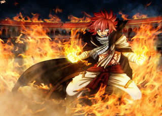 Картинка аниме fairy+tail natsu dragneel волшебники магия дракон