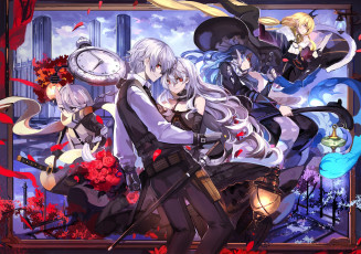 Картинка аниме pixiv+fantasia pixiv fantasia saberiii арт парень город часы девушки оружие меч