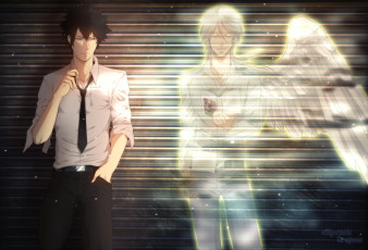 Картинка разное арты брюнет блондин ангел сигарета парни арт психо-пасс