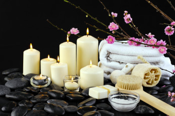 Картинка разное свечи щетка камни соль