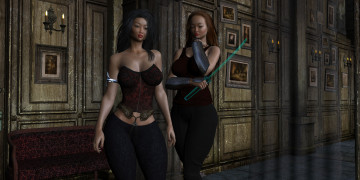 Картинка 3д+графика фантазия+ fantasy девушки взгляд фон оружие