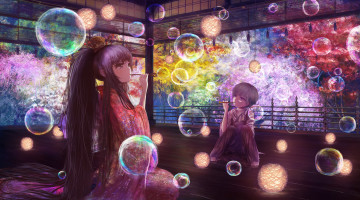 Картинка аниме unknown +другое popopo5656 арт дети девочка мыльные пузыри весна