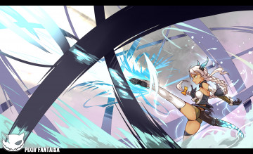 Картинка аниме pixiv+fantasia рога удар девушка арт realmbw pixiv fantasia