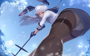 Картинка аниме kantai+collection kantai collection murakumo kancolle небо sola7764 арт вода девушка нога взгляд