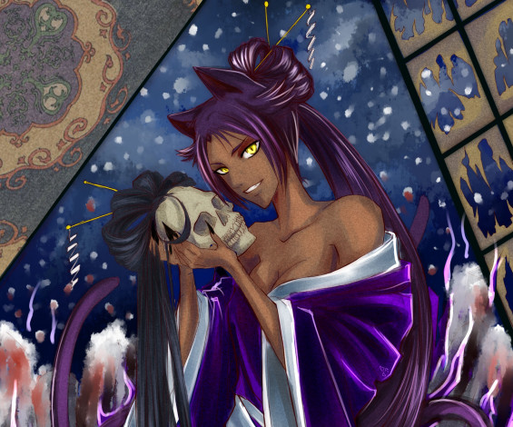 Обои картинки фото разное, арты, арт, аниме, девушка, череп, блич, ёруичи