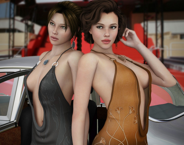 Обои картинки фото 3д графика, люди , people, девушки, взгляд, фон