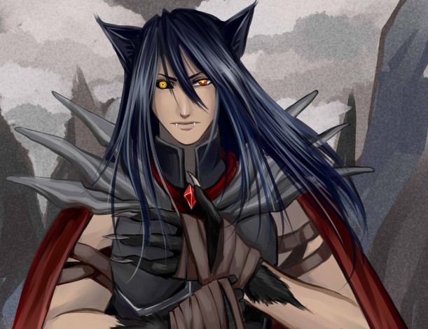 Обои картинки фото разное, арты, взгляд, арт, парень, ушки, демон