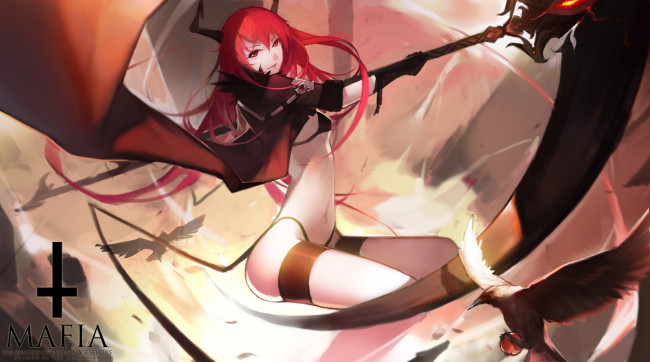 Обои картинки фото аниме, pixiv fantasia, pixiv, fantasia, коса, взгляд, девушка, арт, nilu, nero, оружие