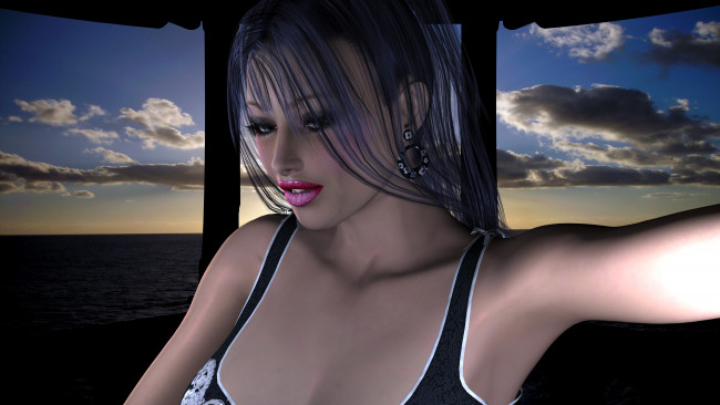 Обои картинки фото 3д графика, люди , people, девушка, взгляд, фон