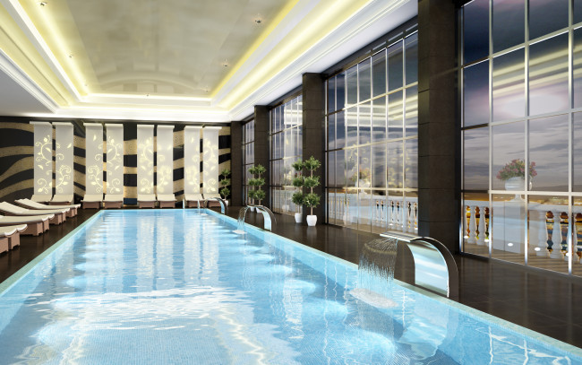 Обои картинки фото 3д графика, реализм , realism, бассейн, интерьер, помещение