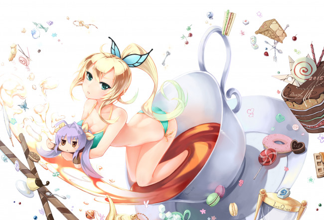 Обои картинки фото аниме, boku wa tomodachi ga sukunai, чай, сладости, pa-pa-jin, miyauchi, renge, boku, wa, tomodachi, ga, sukunai, девушка, чашка, non, biyori, kashiwazaki, sena