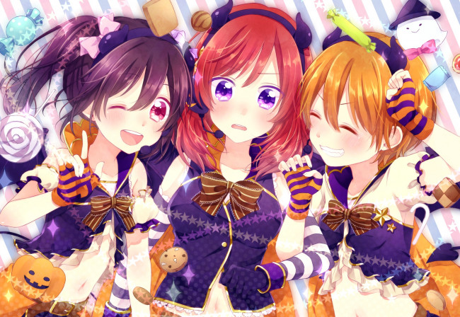 Обои картинки фото аниме, love live,  school idol project, love, live, school, idol, project, hoshizora, rin, hinano, девушки, группа, yazawa, nico, nishikino, maki