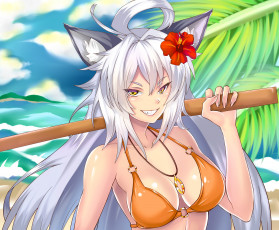 Картинка аниме животные +существа девушка улыбка