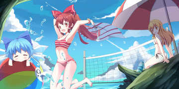 Картинка аниме touhou девушки взгляд фон