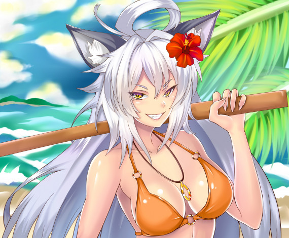 Обои картинки фото аниме, животные,  существа, девушка, улыбка