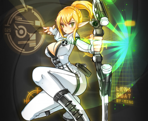 Обои картинки фото аниме, оружие,  техника,  технологии, девушка, лук