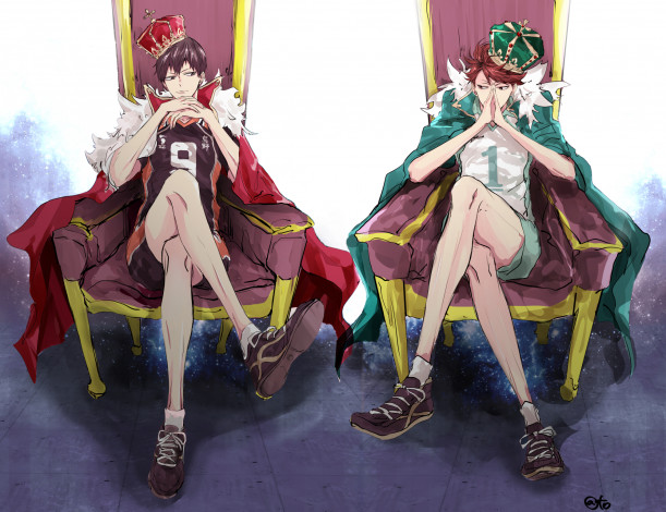 Обои картинки фото аниме, haikyuu, волейбол, ойкава, тору, тобио, кагеяма, короли