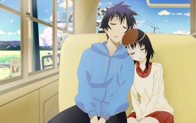 Обои картинки фото аниме, nisekoi, девушка, парень, фон, взгляд