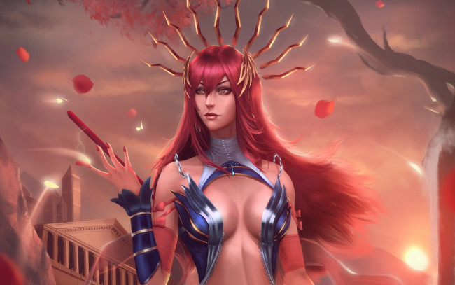 Обои картинки фото фэнтези, девушки, lana, solaris, грудь, рыжая, девушка, art, маг