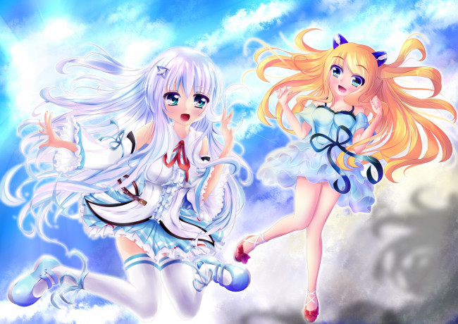 Обои картинки фото аниме, unknown,  другое, девушки, взгляд, фон