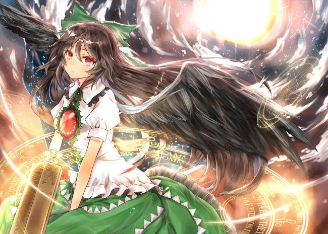 Обои картинки фото аниме, touhou, reiuji, utsuho, hoshimiya, nazuna