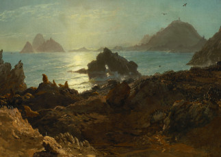 Картинка рисованное живопись картина пейзаж альберт бирштадт природа острова фараллон