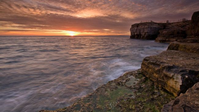 Обои картинки фото природа, побережье, закат, скалы