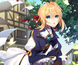 Картинка аниме violet+evergarden фон девушка взгляд